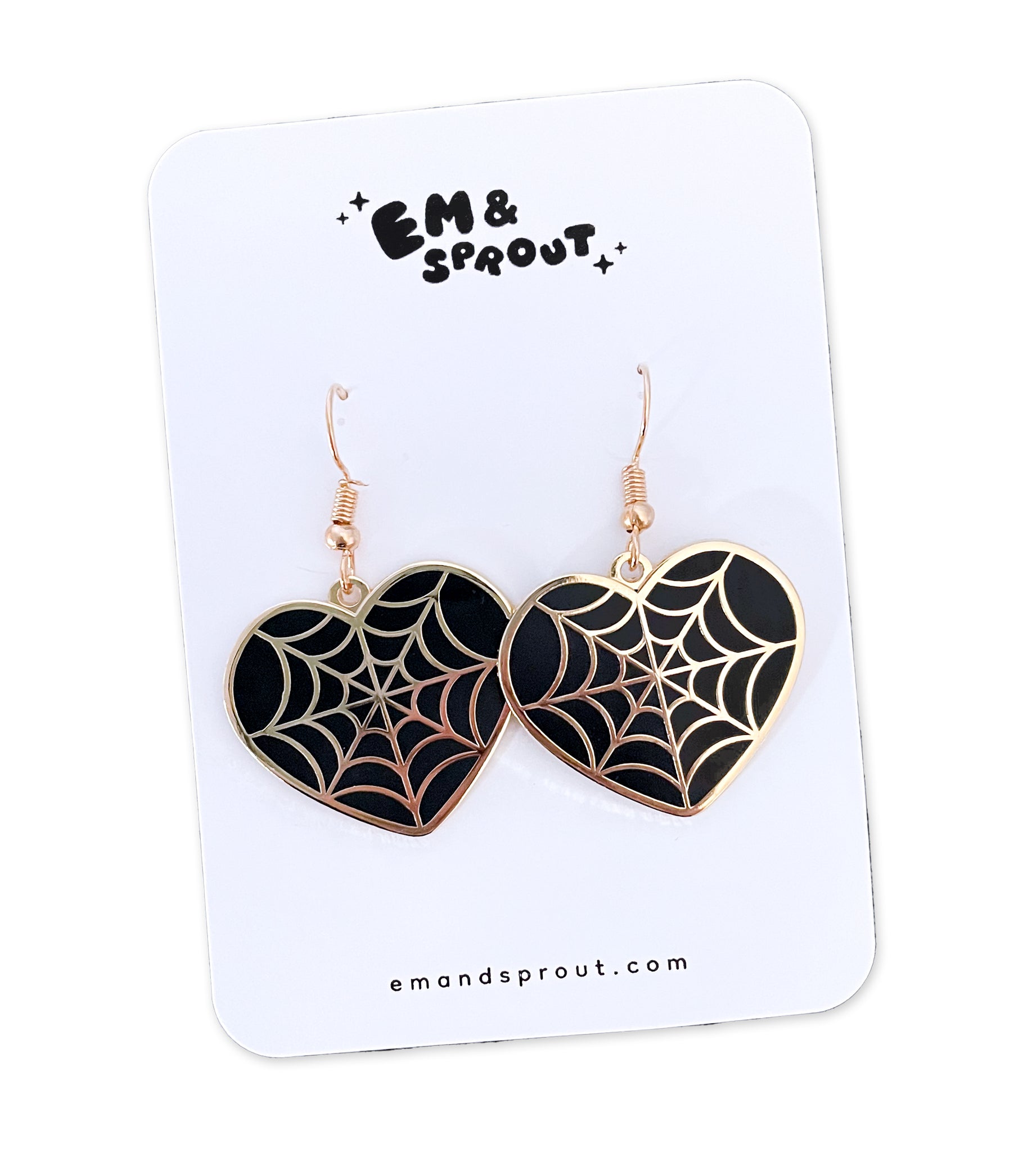 Spiderweb Heart Enamel Earrings