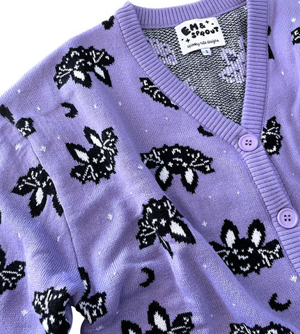 Lavender Bats Knit Cardigan Sweater - Ladies Sizes S-3X