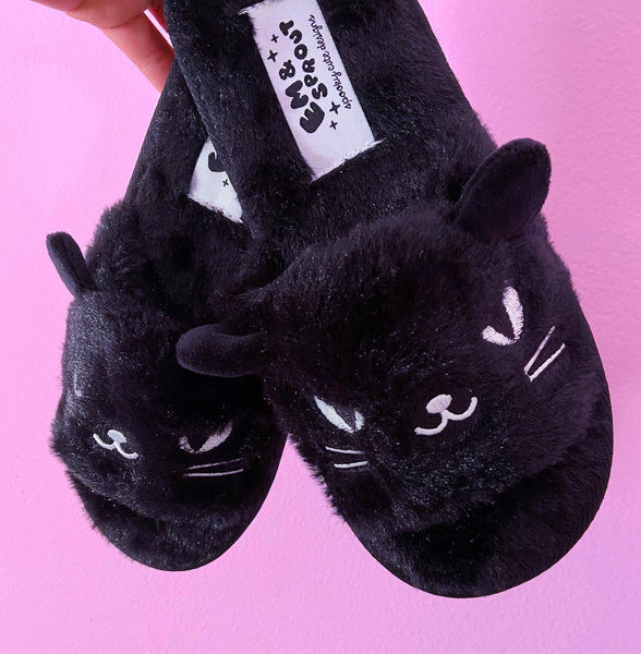 Womens Black Cat Slippers