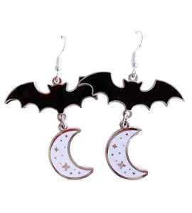 Bat and Moon Glitter Enamel Earrings