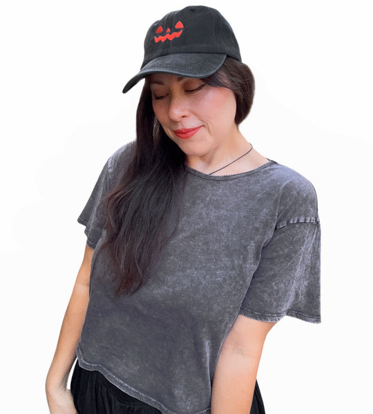 Embroidered Black Jack-O-Lantern Cap - Adjustable Dad Hat