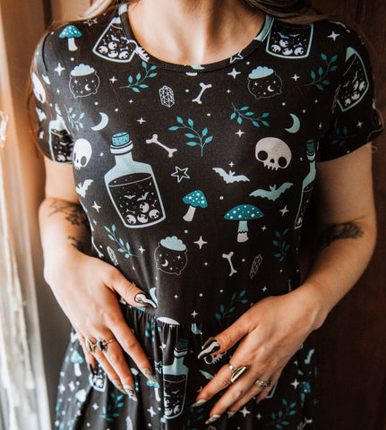 Witchy Potions Midi Dress - Available in sizes S to 4X