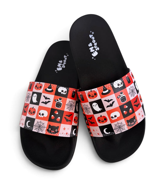 Halloween Checkerboard Slides - Women's Sizes 6-11