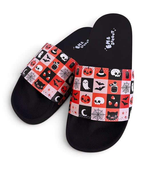 Halloween Checkerboard Slides - Women's Sizes 6-11