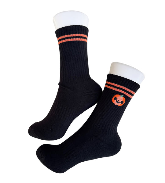 Embroidered Jack-O-Lantern Athletic Socks