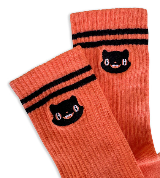 Embroidered Halloween Cat Athletic Socks