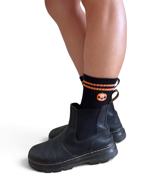 Embroidered Jack-O-Lantern Athletic Socks