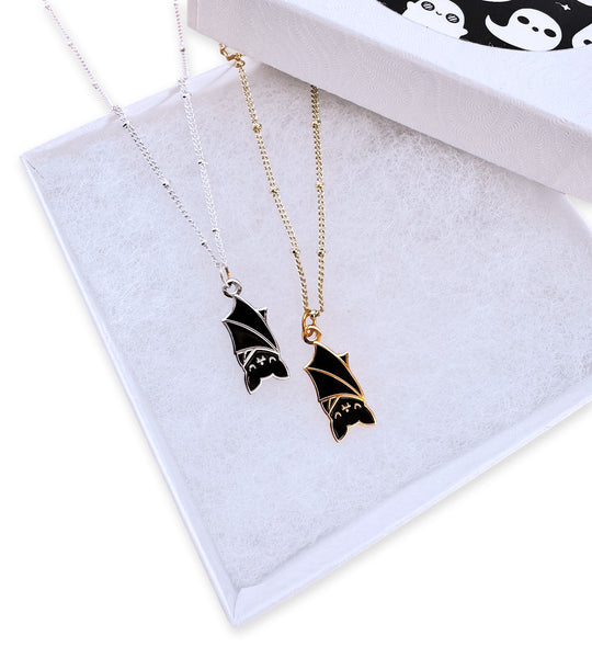 Hanging Bat Necklace - Silver
