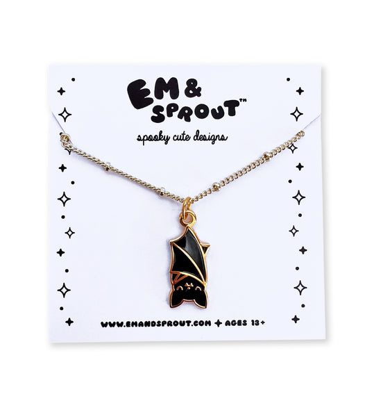 Hanging Bat Necklace - Gold