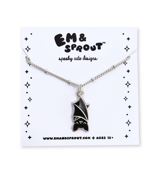 Hanging Bat Necklace - Silver