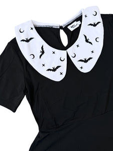 Embroidered Bat Collared Dress - Sizes S through 4X