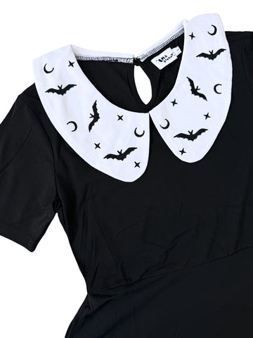 Embroidered Bat Collared Dress - Sizes S through 4X