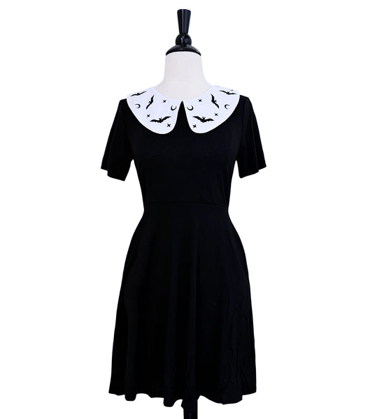 Embroidered Bat Collared Dress - Sizes S through 4X