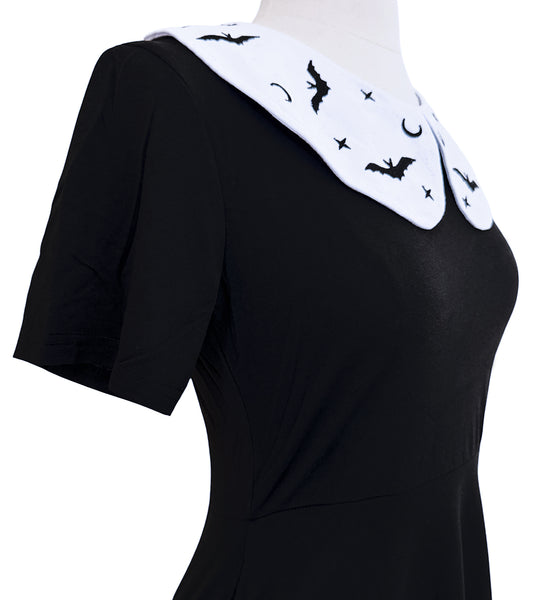Embroidered Bat Collared Dress - Sizes S through 4X