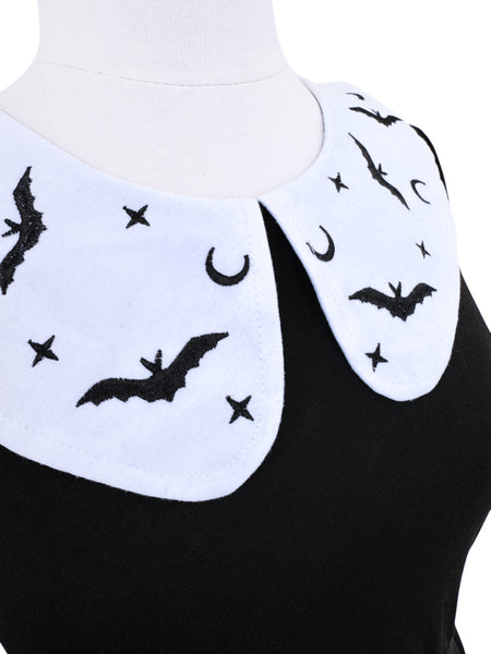 Embroidered Bat Collared Dress - Sizes S through 4X
