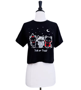 Trick Or Treat Cats Crop Tee