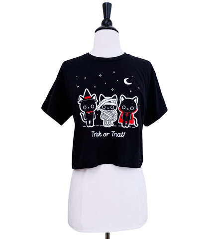 Trick Or Treat Cats Crop Tee