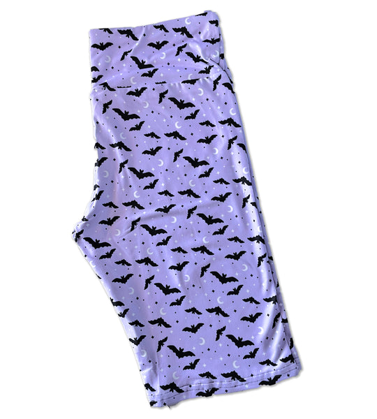 Lavender Bat Biker Short Leggings - Sizes S to 3X