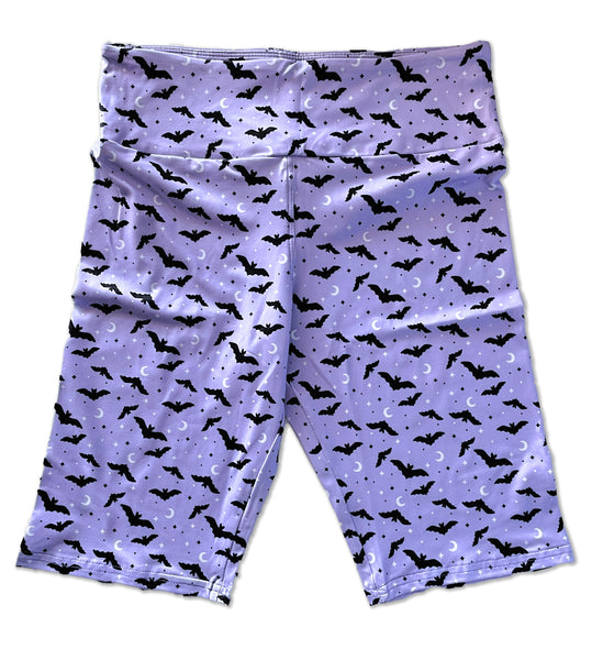 Lavender Bat Biker Short Leggings - Sizes S to 3X