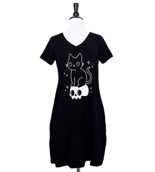 Cat & Skull Pajama Night Dress - Sizes S-3X
