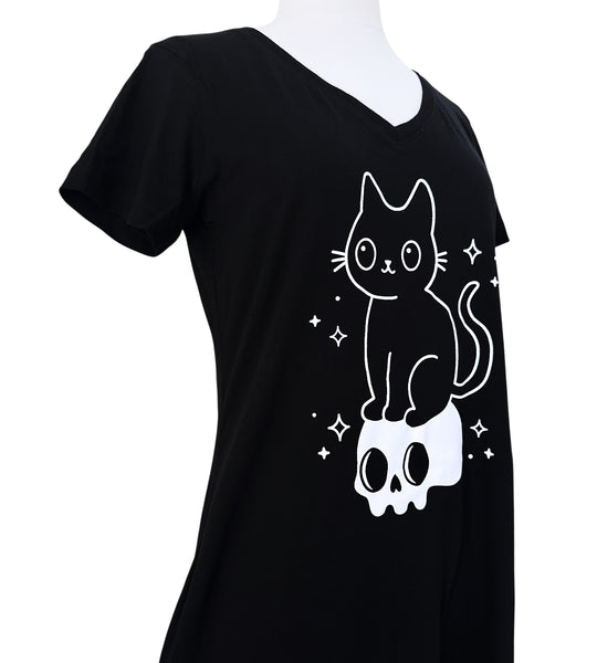 Cat & Skull Pajama Night Dress - Sizes S-3X