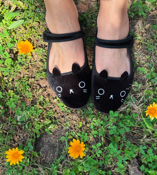 Black Cat Velvet Mary Janes