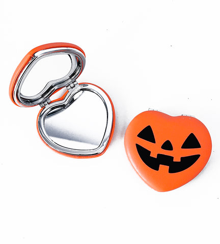 Orange Heart Jack O Lantern Heart Pocket Mirror