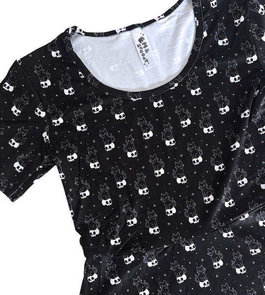 Cat & Skull Skater Dress - Available in sizes S to 3X