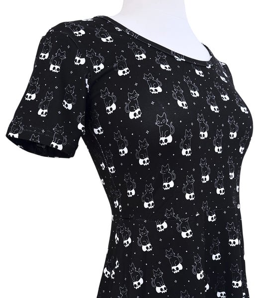 Cat & Skull Skater Dress - Available in sizes S to 3X