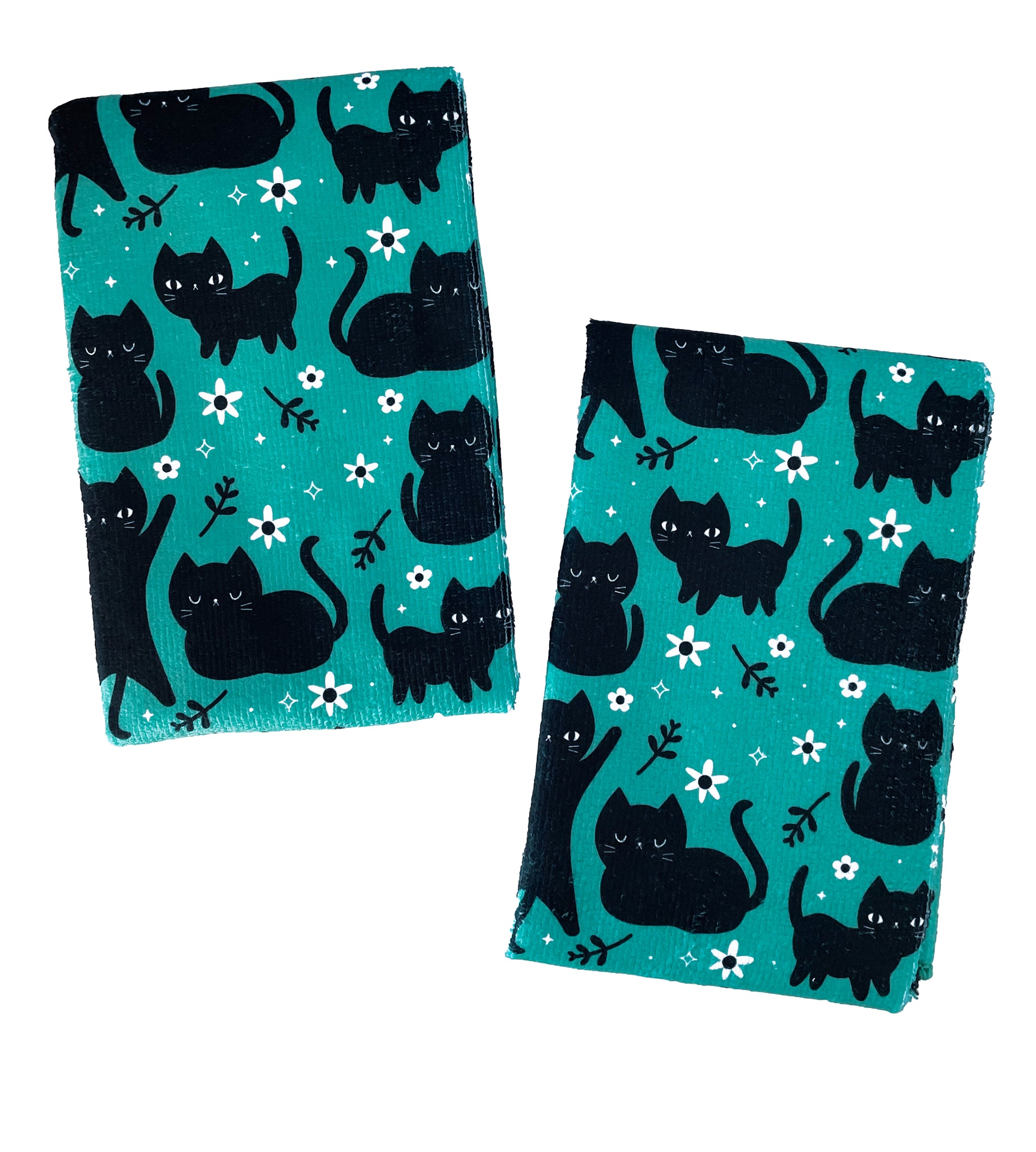 Floral Cats Terry Kitchen Towel - Set of Two