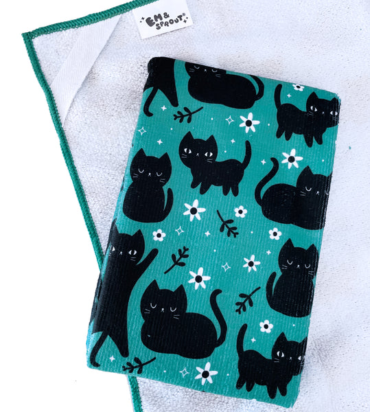 Floral Cats Terry Kitchen Towel - Set of Two
