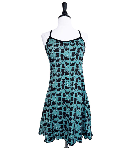 Floral Cats Strappy Night Dress - Sizes S-3X