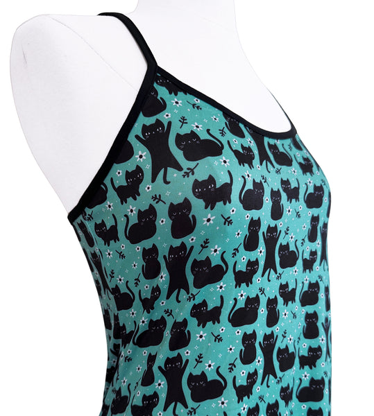 Floral Cats Strappy Night Dress - Sizes S-3X