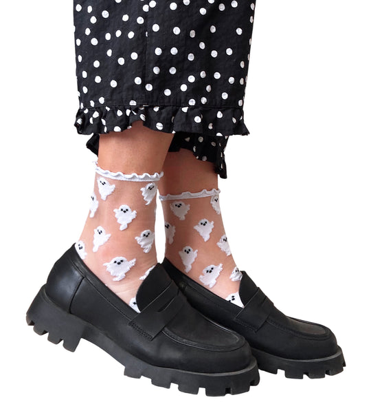 SHEER Ghost Lettuce Edge Socks