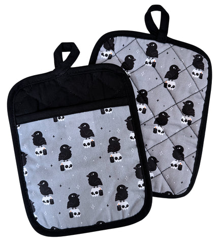 Crow & Skull Pot Holder - Set of Two