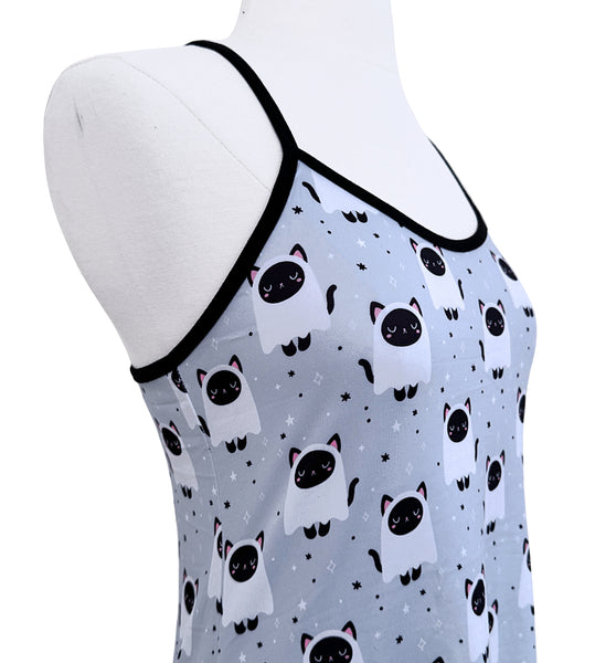 Ghost Cat Strappy Night Dress - Sizes S-3X