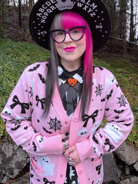 Creepin it Pink Knit Cardigan Sweater - Ladies Sizes S-3X