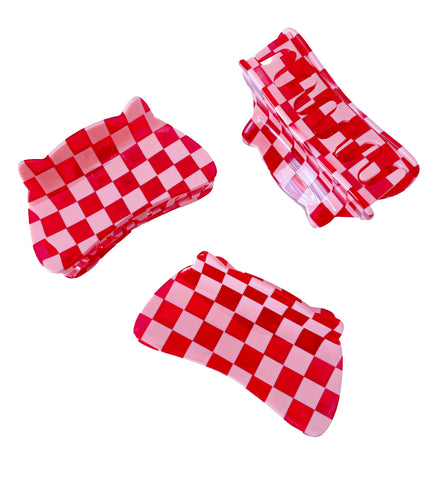 Checkered Cat Claw Clip - Pink/Red