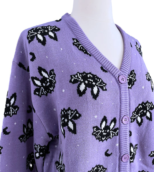 Lavender Bats Knit Cardigan Sweater - Ladies Sizes S-3X