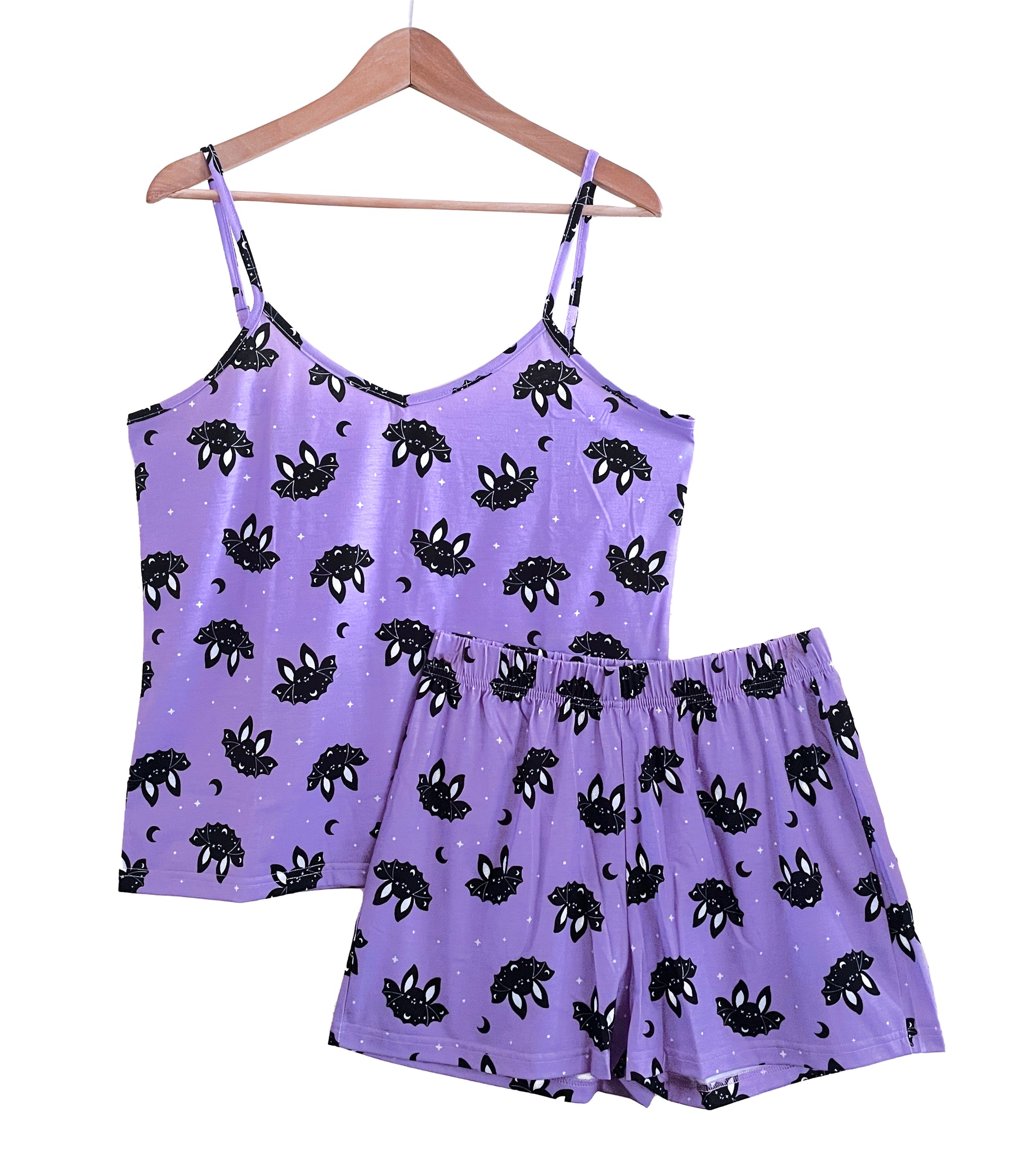 Lavender Bat Pajamas Shorts and Tank Top Set