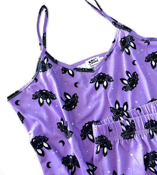 Lavender Bat Pajamas Shorts and Tank Top Set