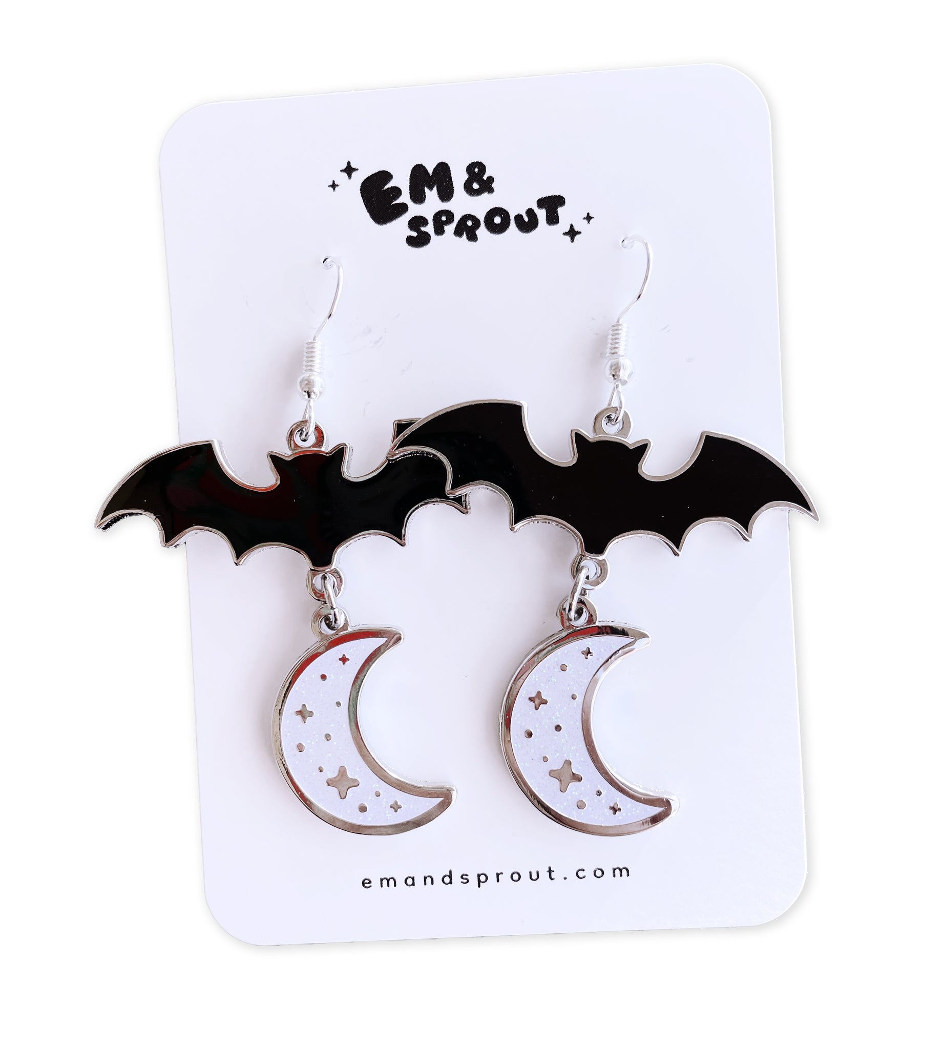 Bat and Moon Glitter Enamel Earrings