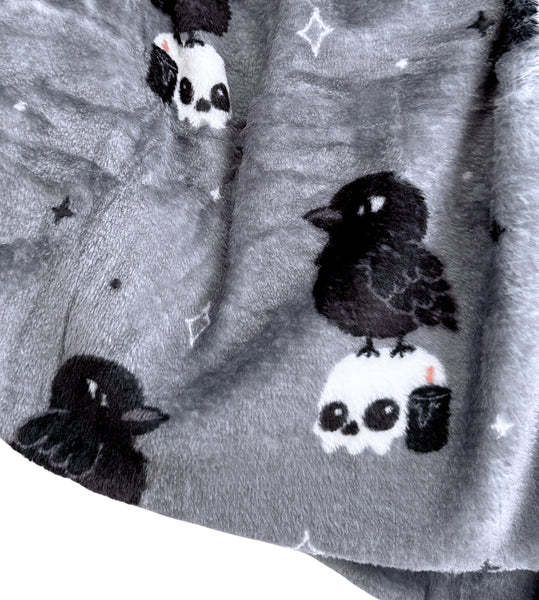 Crow & Skull Fluffy Robe - Sizes S to 3X