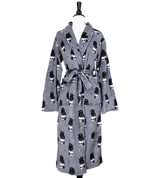 Crow & Skull Fluffy Robe - Sizes S to 3X