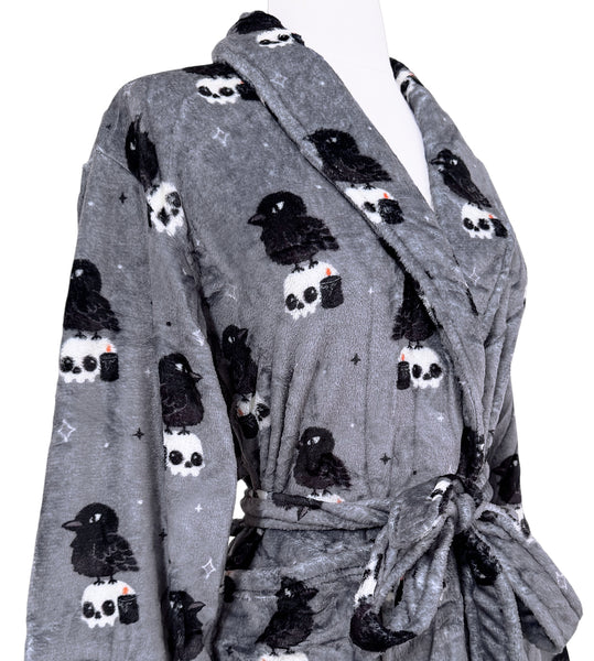 Crow & Skull Fluffy Robe - Sizes S to 3X