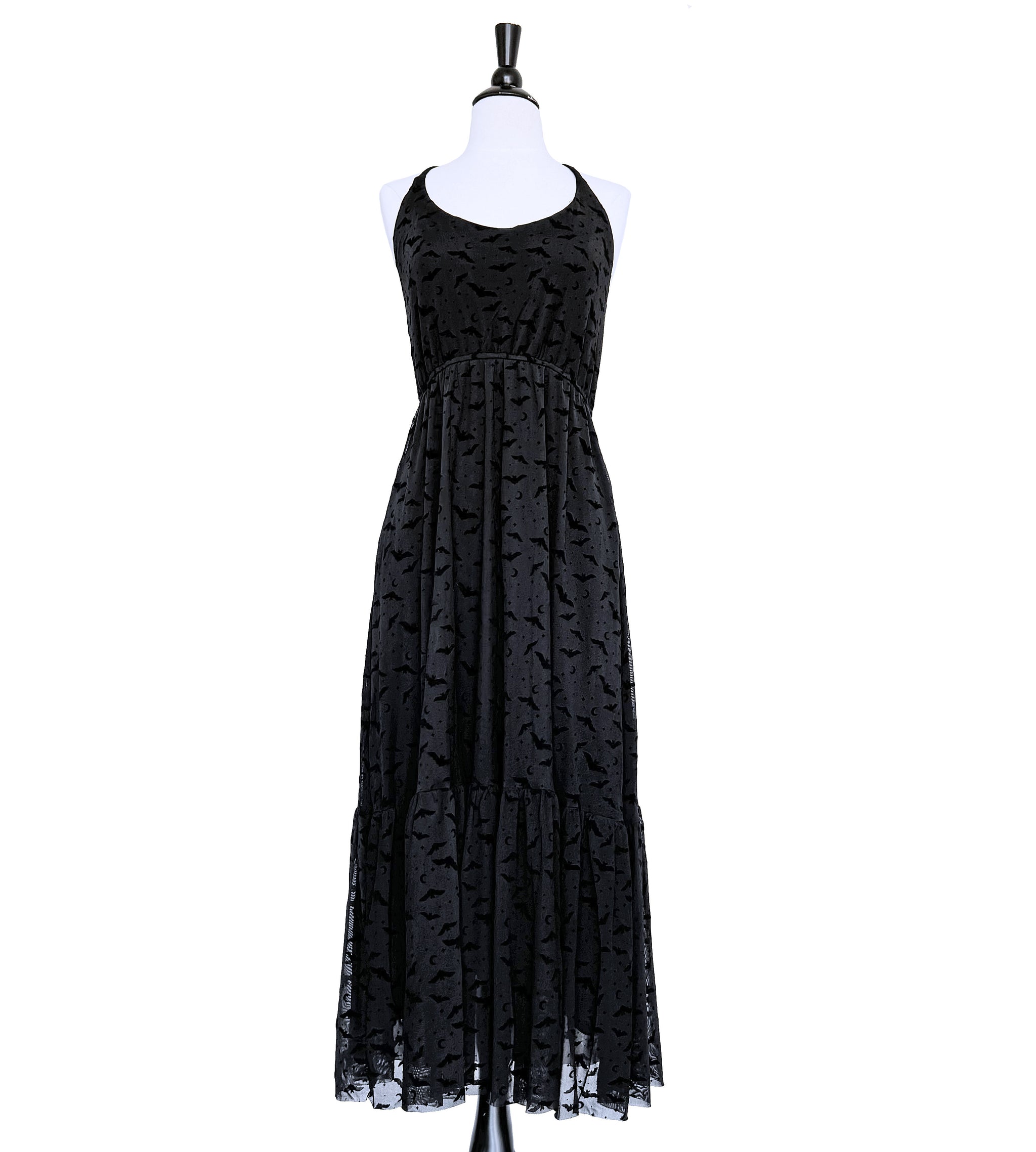 bat mesh dress Flocked Bat Mesh Maxi Dress