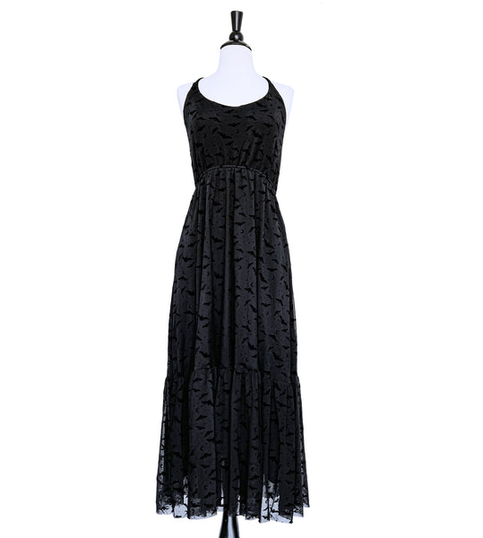 Flocked Bat Mesh Maxi Dress - Available in sizes S to 4X