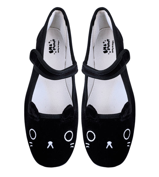 Black Cat Velvet Mary Janes