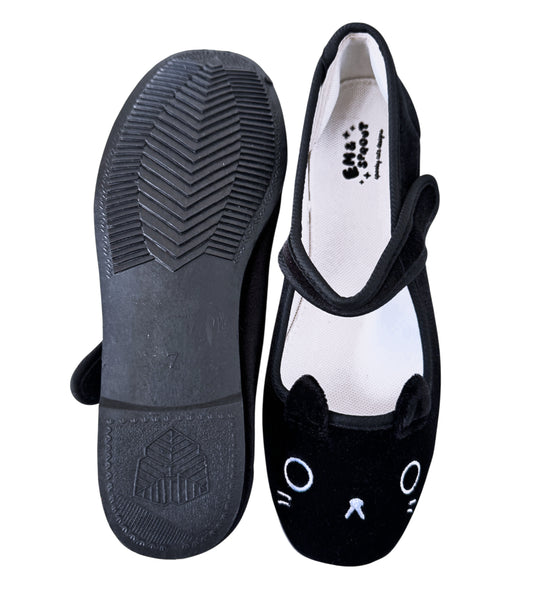 Black Cat Velvet Mary Janes