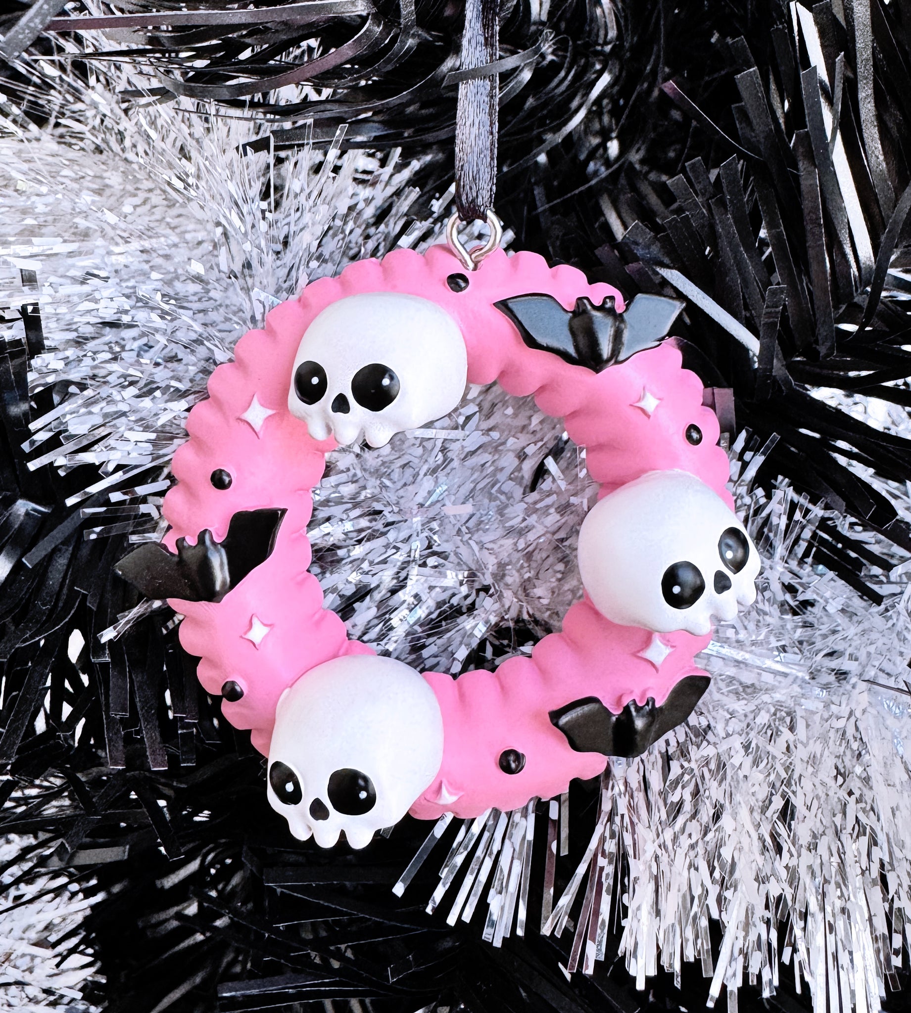 Pink Spooky Wreath Holiday Ornament